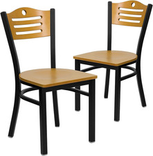 2 Pack Hercules Series Black Slat Back Metal Restaurant Chair - Natural Wood Bac 2 Pack Hercules Series Black Slat Back Metal Restaurant Chair - Natural Wood Bac