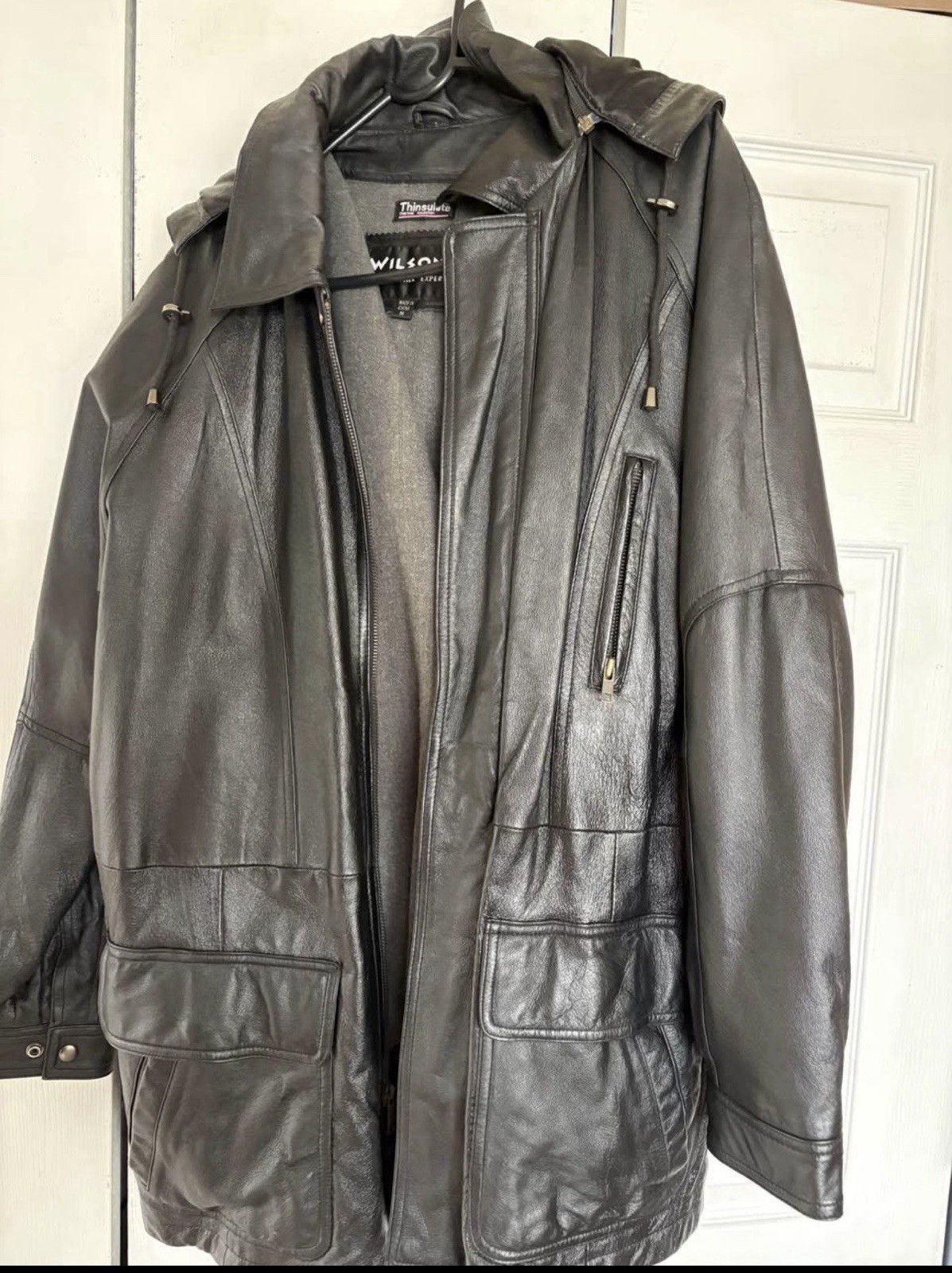 Wilsons Black Leather Jacket Men M Thinsulate Lined Pockets Zipper Button