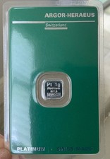Argor-Heraeus 1 Gram Platinum Bar .9995 Fine Swiss Made Sealed Assay Card 2643.80 per troy oz