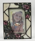 Vintage Dale Tiffany Stained Glass Picture Frame Dragonfly Roses 4x6 Photo
