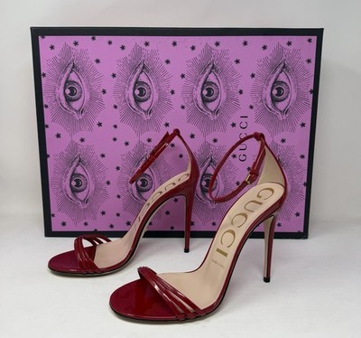 GUCCI Red/Beige Patent Leather/Latex Sock Sandal Heels 38 Retail $1,190