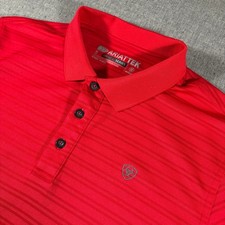 Ariat Polo Shirt Mens Small Red AriatTek Heat Series Striped Short Sleeve