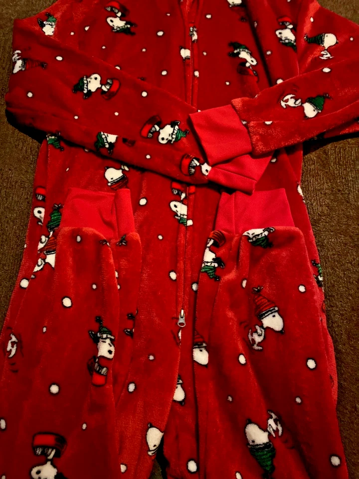 Peanuts Snoopy Navidad Una Pieza Cremallera Body Traje Felpa Pijama Mujer’s Talla S Foto 4 de 4