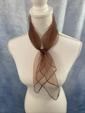 Vintage 1960s Sheer Reddish Brown Women  s Square Scarf Nylon 23x23  