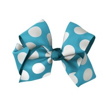 6 Inch Grosgrain Hair Bow Hair Clip for Girls- Large Dots Neon Blue 