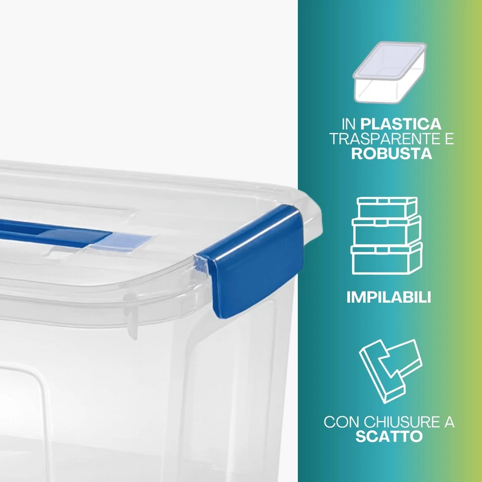 [1, 3 o 6] Contenitore Plastica 39x27,7x19,5 Box Salvaspazio con Coperchio 7434 - Immagine 3 di 4
