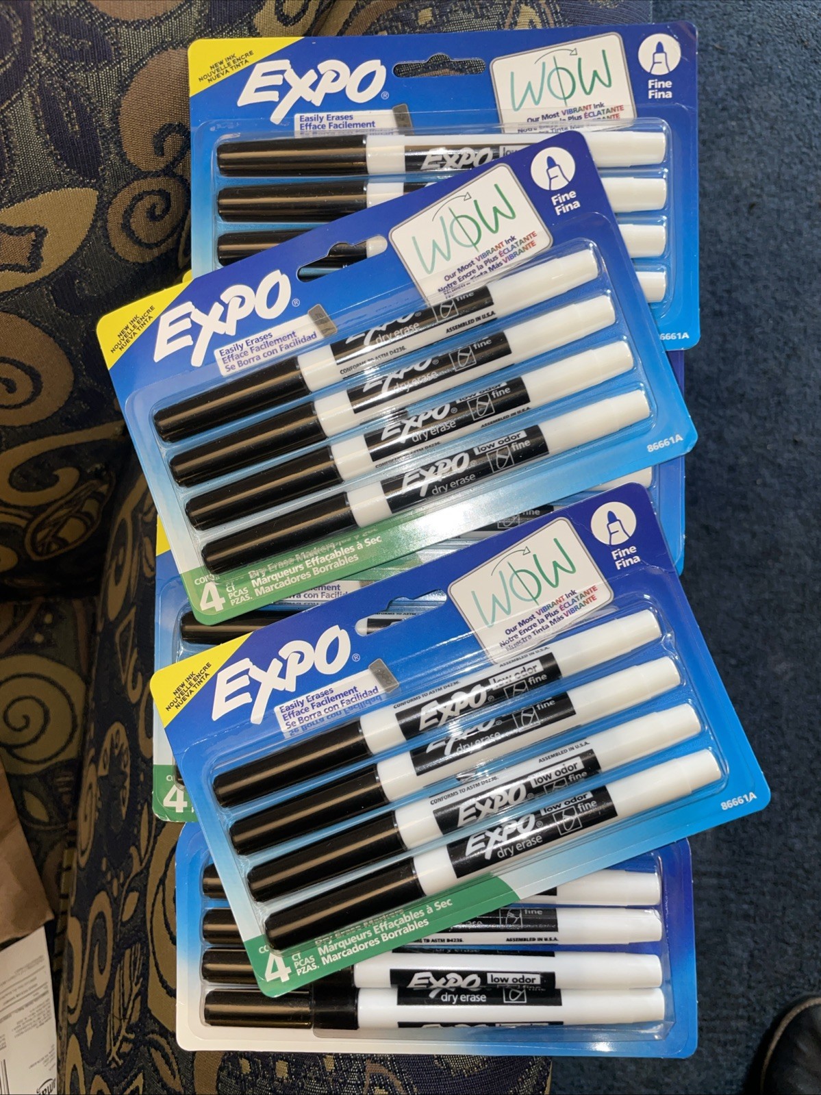 6 Packs EXPO Fine Tip Low Odor Dry Erase Markers, Black, 4-Pack 24 Total.