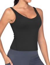 GYM Women's Black PEOPLE Longline Sports Bra Wirefree Padded Workout Yoga Tank M
