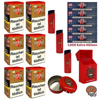 Pall Mall Authentic Red/Rot Tabak XXL Dose 6x 71g, Xtra Hülsen, Zubehör