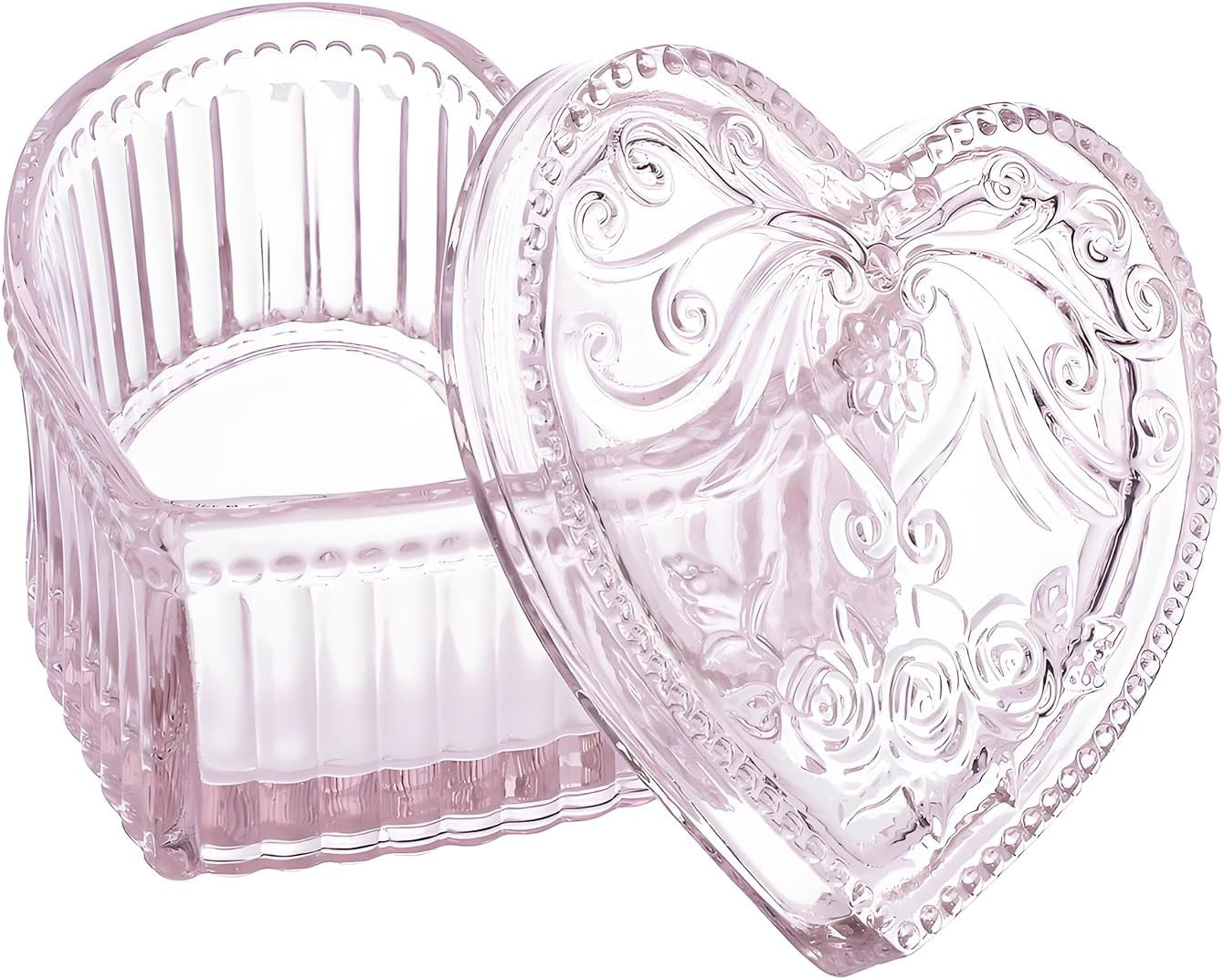 Crystal Glass Heart-Shaped Storage Box Embossed Jewelry Box Candy Box with Lid