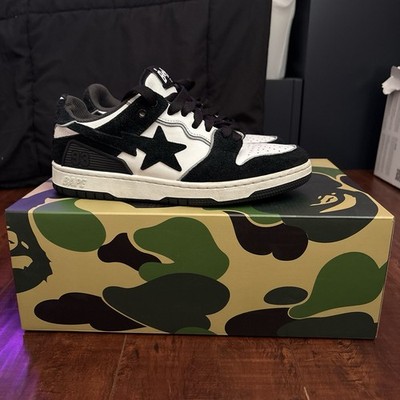A Bathing Ape Bape SK8 Black White Low Top Retro Lace Up Men's Sneakers