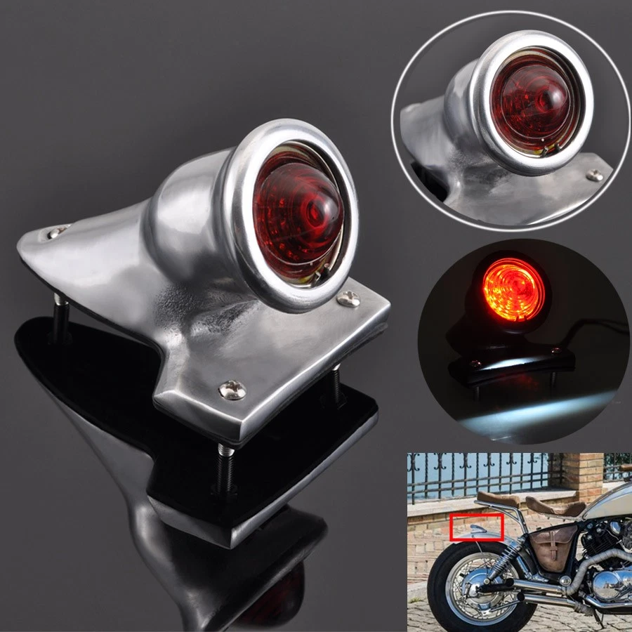 Soporte de lámpara de luz trasera LED de freno rojo retro de aluminio para Harley Bobber Chopper Foto 2 de 4
