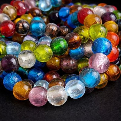 Murano Perlen Glasperlen Kugel Schmuckperlen rund Silberfolie Mix 10mm 40 Stück