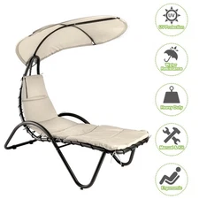 Hanging Chaise Lounge Chair Outdoor Hammock Lounger Patio Chair w/ Shade Canopy