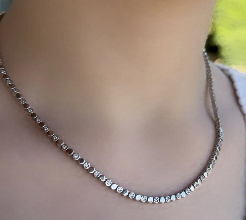 Honeycomb Choker Necklace AAA+ Real Zirconia Platinum Plated Luxury Jewelry - Image 3 of 4
