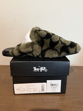 Women's COACH Signature Shearling Slippers Olive Sz 7