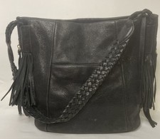 Aimee Kestenberg Black Metallic Leather Hobo Bucket Shoulder Bag Fridge Braided