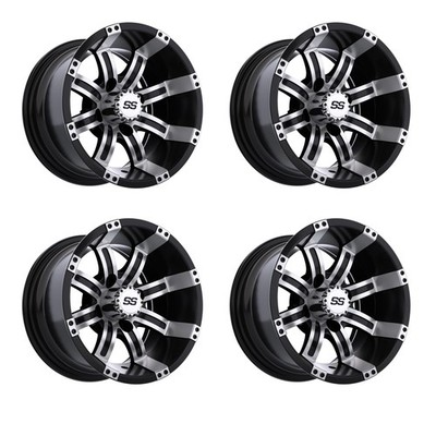 Set of 4 Golf Cart GTW Tempest 12 inch Machined and Black Wheel With 3:4 Offset