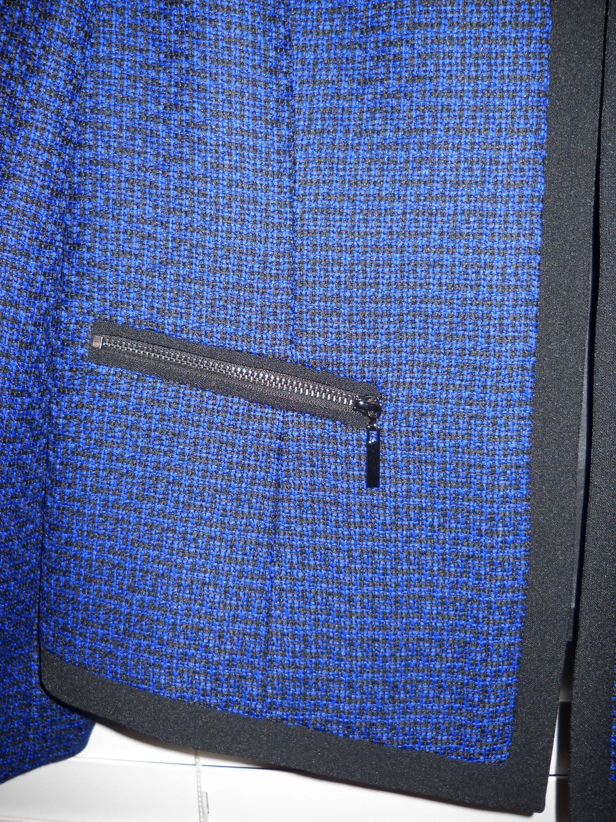 NWT Le Suit Women 14 Sapphire Blue Black Tweed Jacket Blazer Black Dress $240