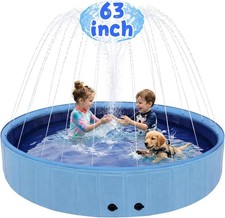 Foldable Dog Pool 63 X 12 in with Sprinkler - Summer Water Play for Pets