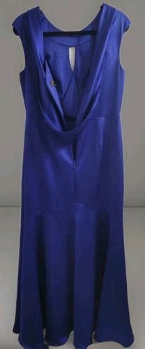 Theia Zaria Maxikleid Wasserfallausschnitt blau Satin Größe 10 schwarz Gala zum Binden Einzelhandel 698 $ - Bild 9 von 11