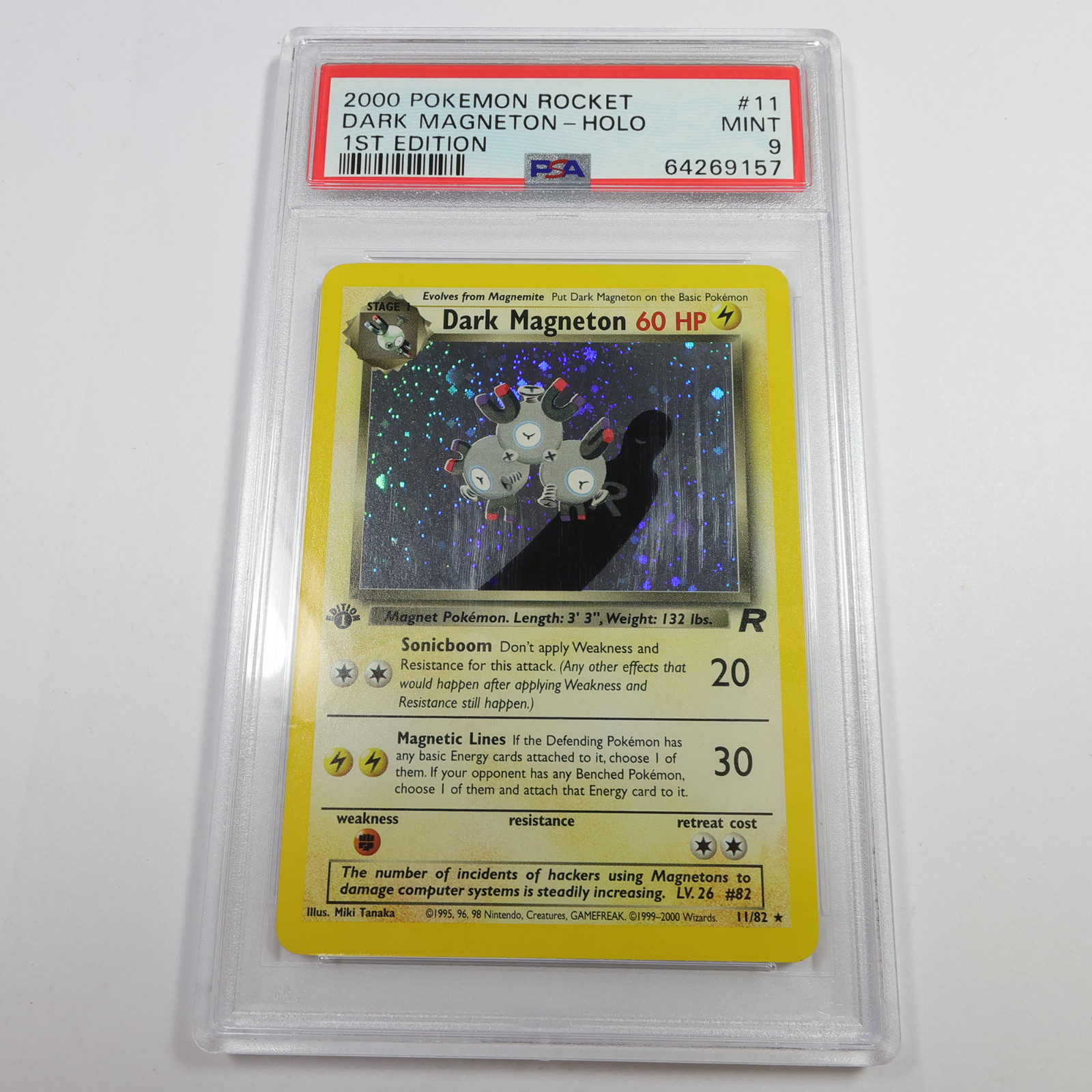 2000 PSA 9 MT Pokemon 11/82 Dark Magneton Team Rocket Holo 1st Ed. Card #58219B