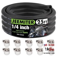 1/4 Inch Fuel Line Hose 25FT - Flexible NBR Rubber with 10 Clamps 1/4" ID 25FT
