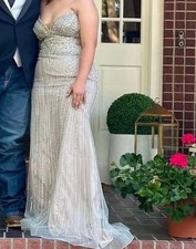 Women's Champagne Silver Floor-Length Sleeveless Gown