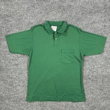 Vintage Hanes Activewear Polo Shirt Green USA Made Mens Size Large Short Sleeve