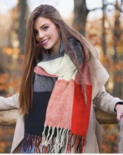 Womens Scarf Fashion Long Plaid Shawls Wraps Big Grid Winter Warm Lattice Large 