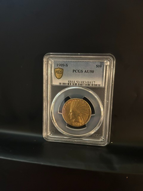 1909 s indian 10 dollar gold coin au50 pcgs