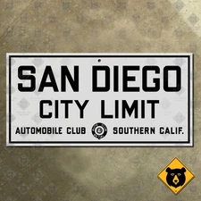 San Diego California ACSC city limit boundary highway road sign 1929 24x12