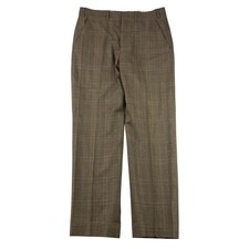 Vintage 60s Plaid Dress Pants Mens 35x31 Brown Glen Check Flat Front Trousers