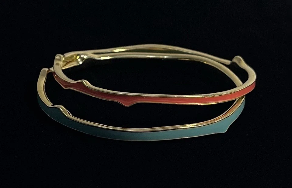 Stella & Dot Pink & Blue Enamel Bangle Bracelets Set of 2 Wrist Up to 7.75" - Image 2 of 4