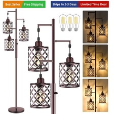 68" Dimmable Floor Lamp, Farmhouse Standing Lamp with Elegant Metal Cage, Ind...