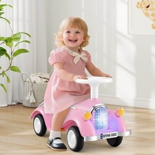 Kids Ride on Push Car w/ Steering Wheel, Horn  Light, Under Seat Storage