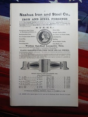 1881 Print Werbung NASHUA IRON & STEEL COMPANY Eisenbahn Eisen Nashua NH 