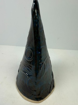 Handmade Studio Pottery Ceramic Cone Sculpture Blue Glazed 8  Art Decor