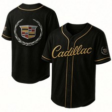 Cadillac Baseball Jersey 3D Black Gold Luxury Car Shirt Gift for Car Enthus