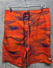 Speedo Men's Board Shorts Swim Trunks Size L Orange Blue Stripe NWOT Pockets