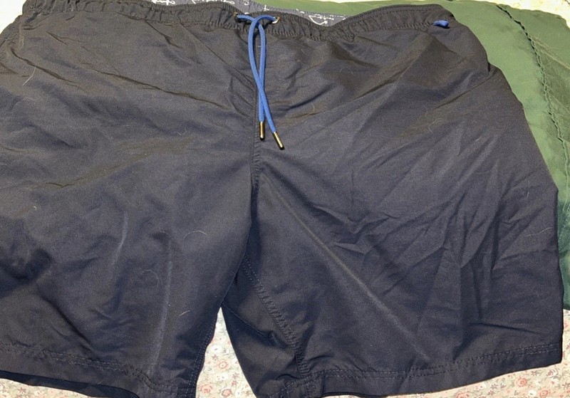 Lands' End Men Size L(36-38) Navy Lined Swim Trunks with pockets and drawstring 