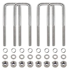 4 Sets 304 Stainless Steel Square U-Bolt Kits, 1/2 D x 2-1/16 W x 6-5/16 L 