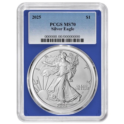 2025 $1 American Silver Eagle PCGS MS70 Blue Label Blue Frame