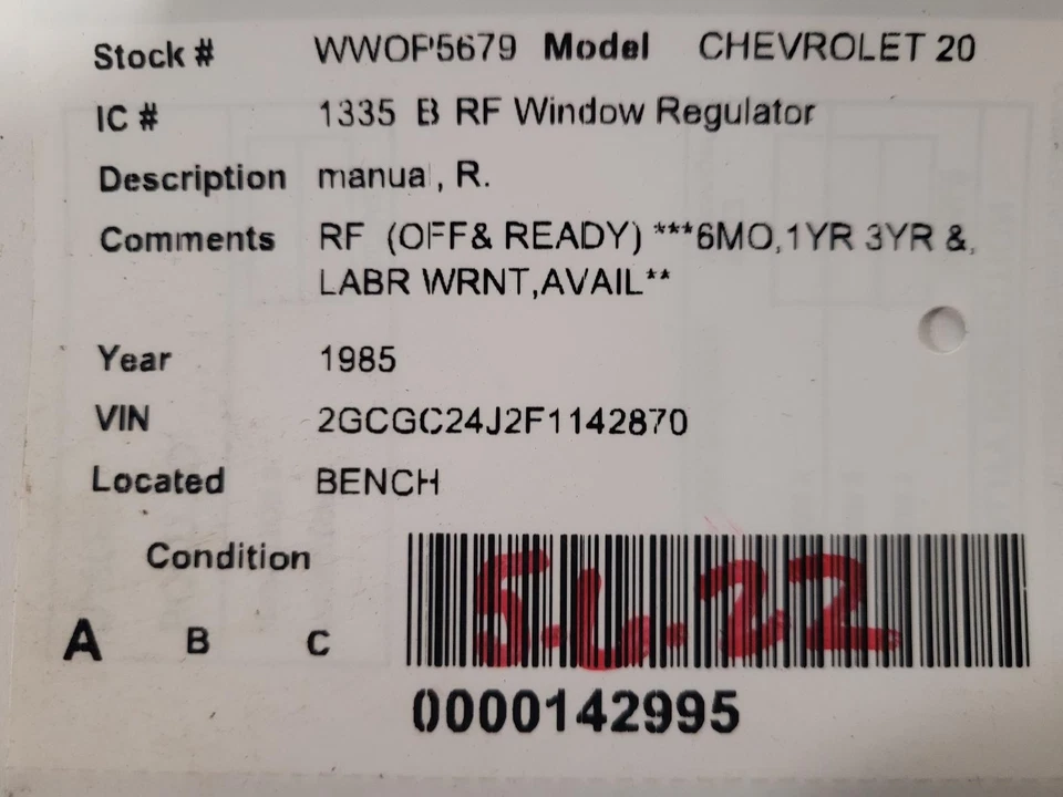 Used Front Right Door Window Regulator Front fits: 1985 Chevrolet 20 PICKUP manu Foto 3 de 4