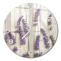 Runde Wanduhr Aus GehäRtetem Glas Glasuhr Lavendel Auf Holz WeißE Zeiger Fi30 Cm