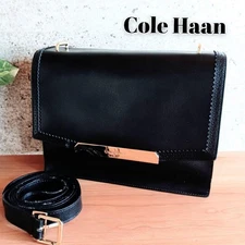 Cole Haan Vintage Leather 2Way Crossbody Bag Black Unisex Authentic