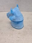 Opaline blue slag glass cow head mustard jar — photo 4