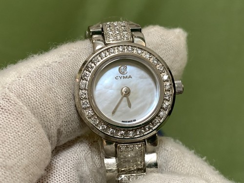 Swiss Cyma Mini White/shell Dial Sapphire Crystal Silver s/s Women Quartz Watch - Picture 2 of 18