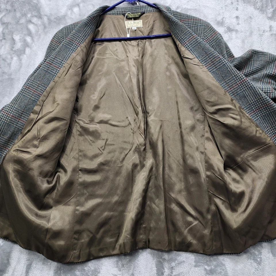 复古 LL Bean Blazer 女式 12P 羊绒羊毛千鸟格格子夹克学院风 — 第 4/4 张图片