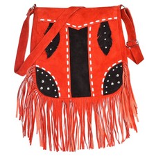 Women Suede Leather Fringe Crossbody Bag Western Boho Purse Studded Shoulder Bag